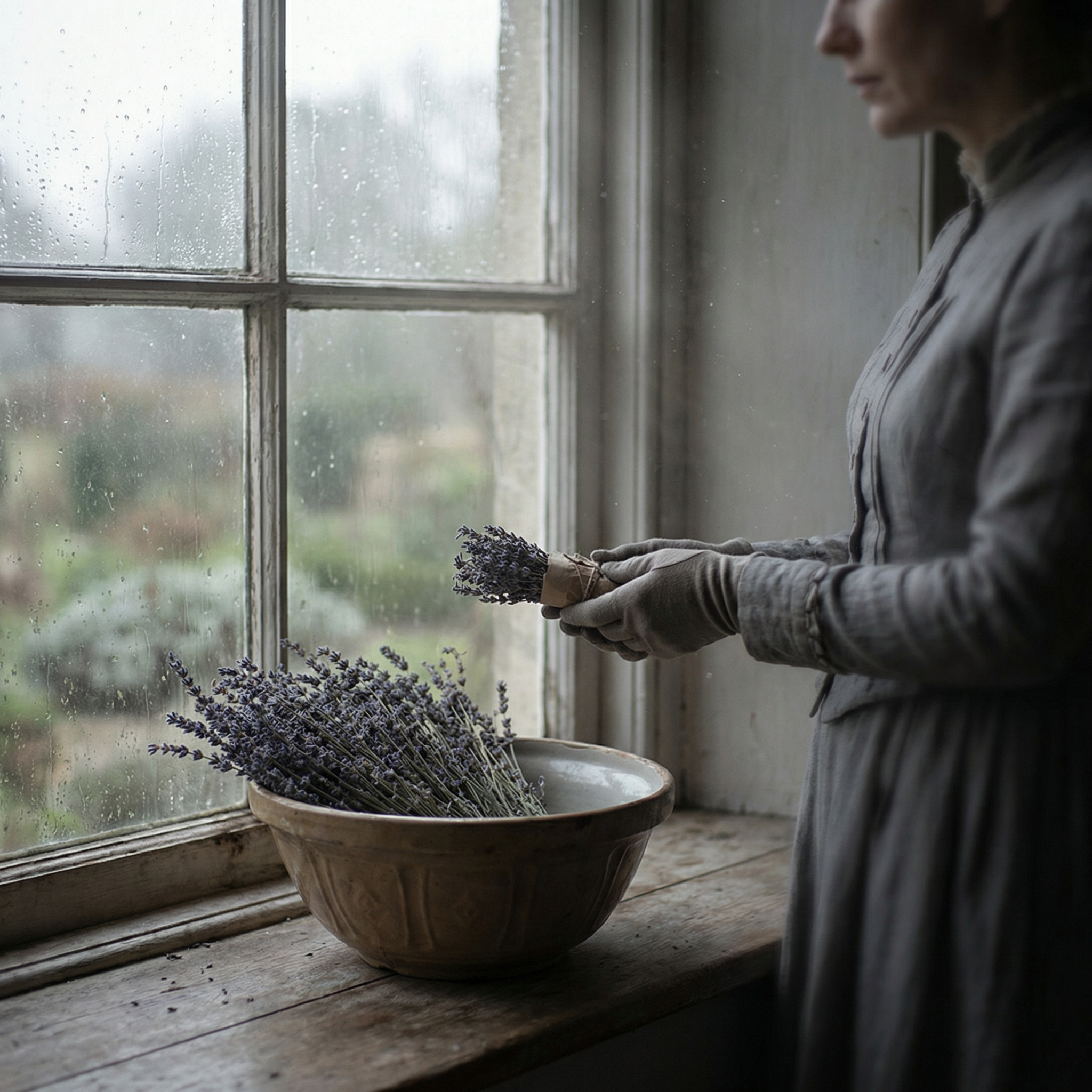 Bowl of lavender on a windowsill