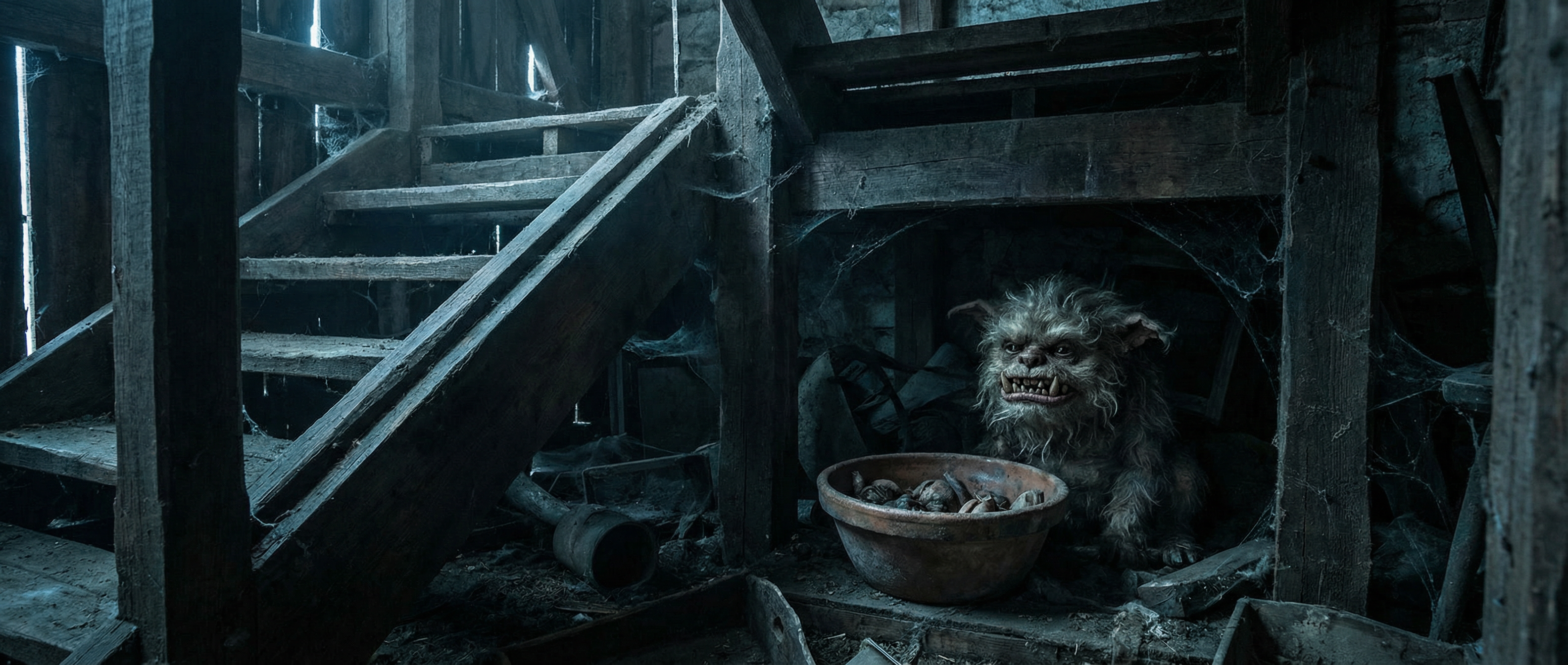 Dark space under wooden stairs