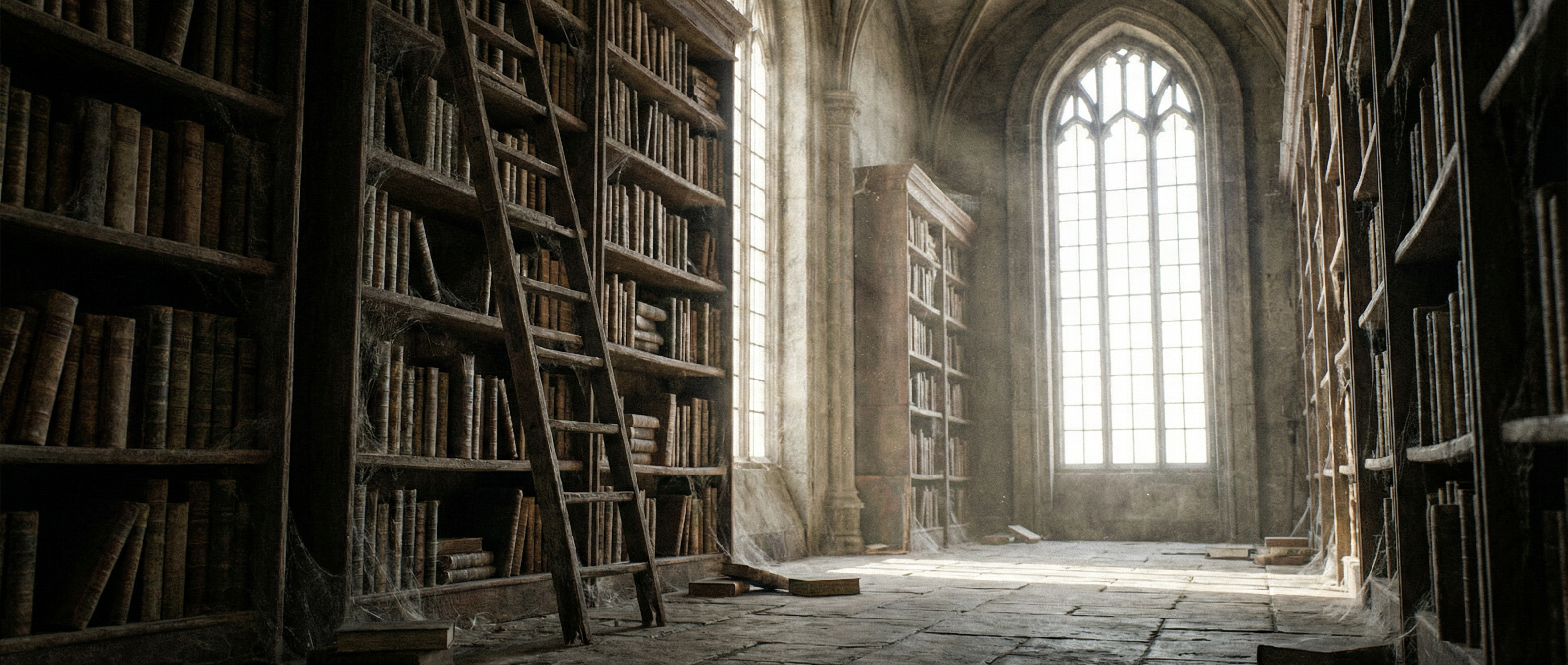 Dusty ladder in a library