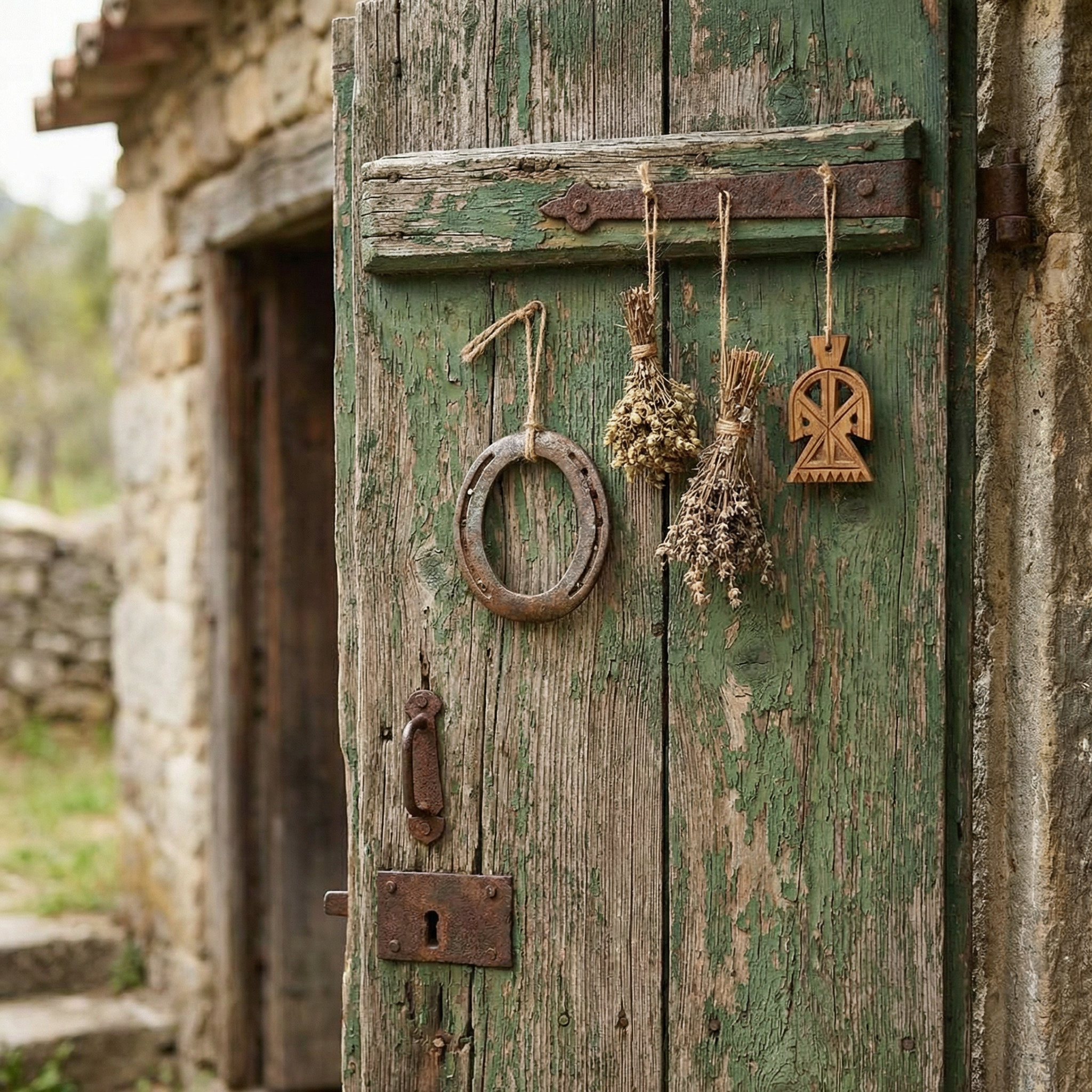 Horseshoe on an old door