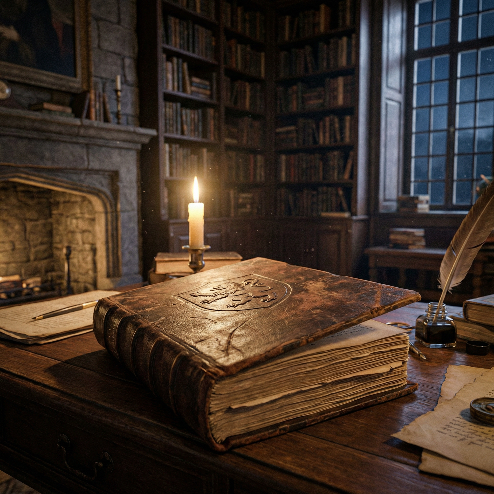 Leather-bound book on a desk