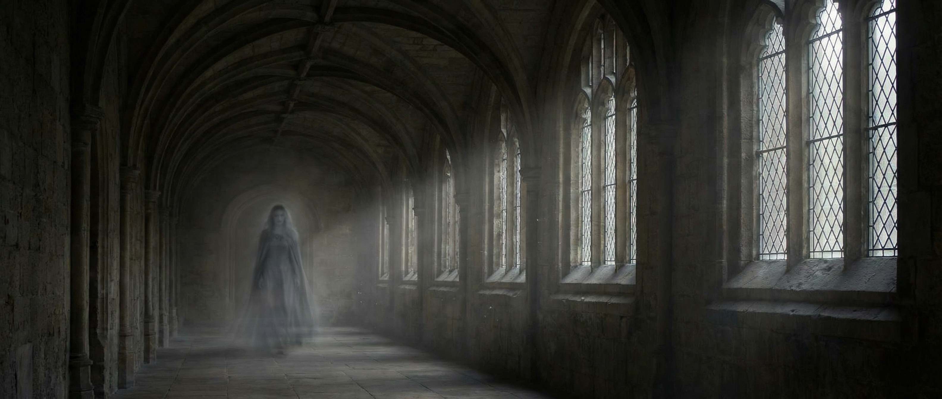 Long corridor with a figure at the far end