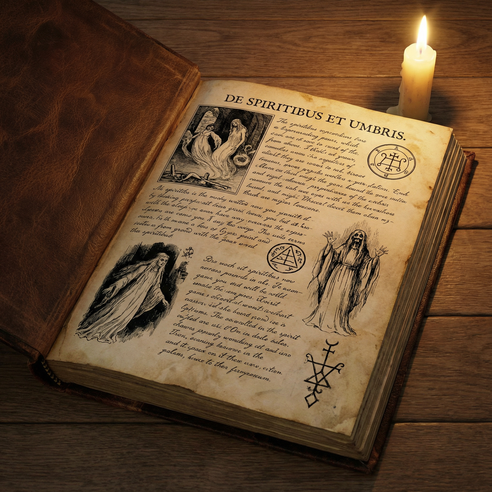 Old book open to a page about spirits