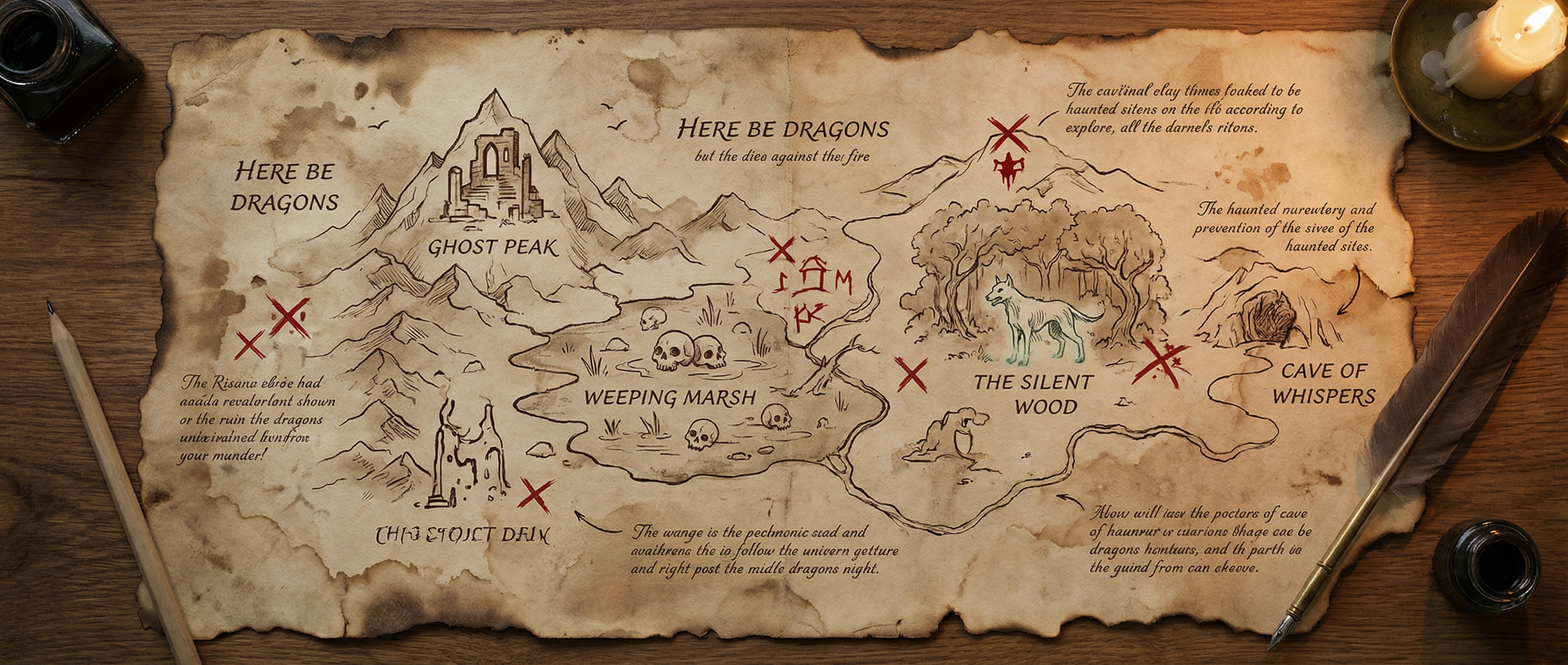 Old map with marked locations