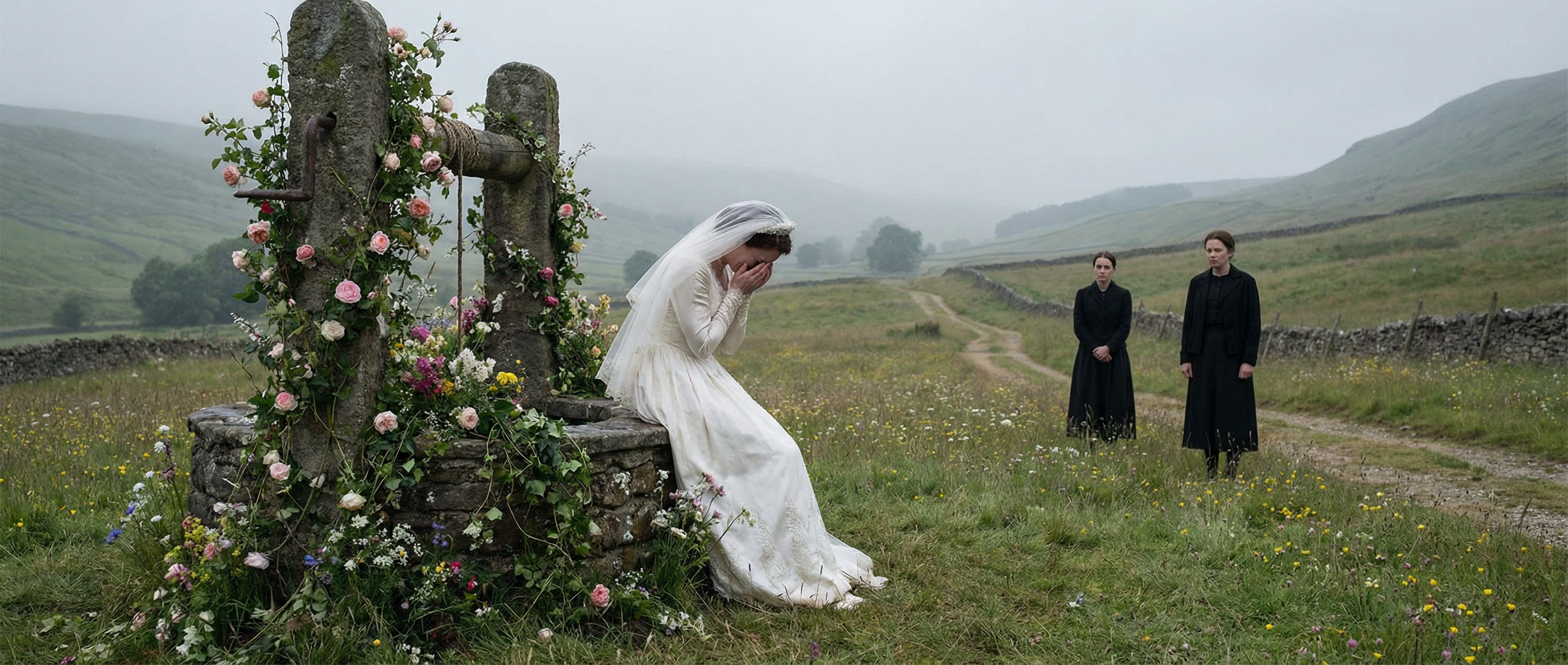 Old stone well with flowers