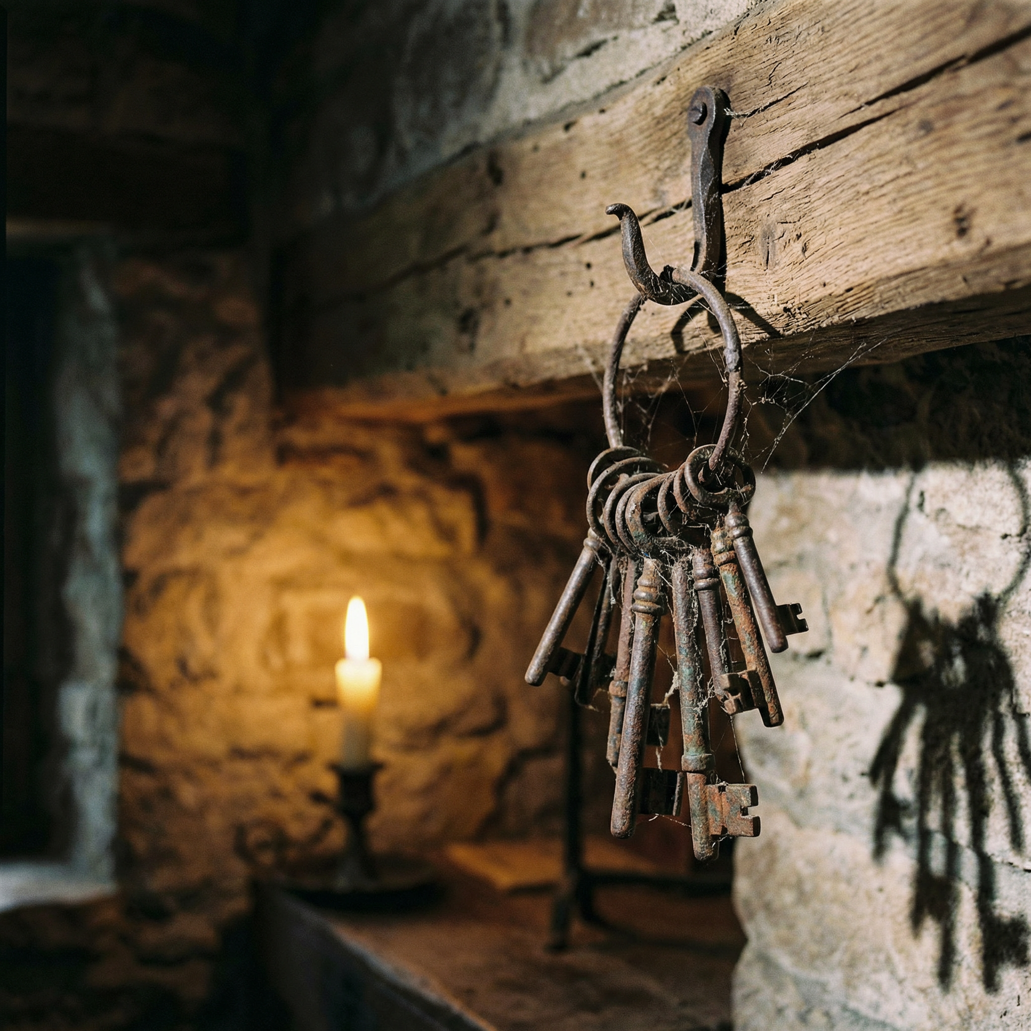 Rusty keys on a hook