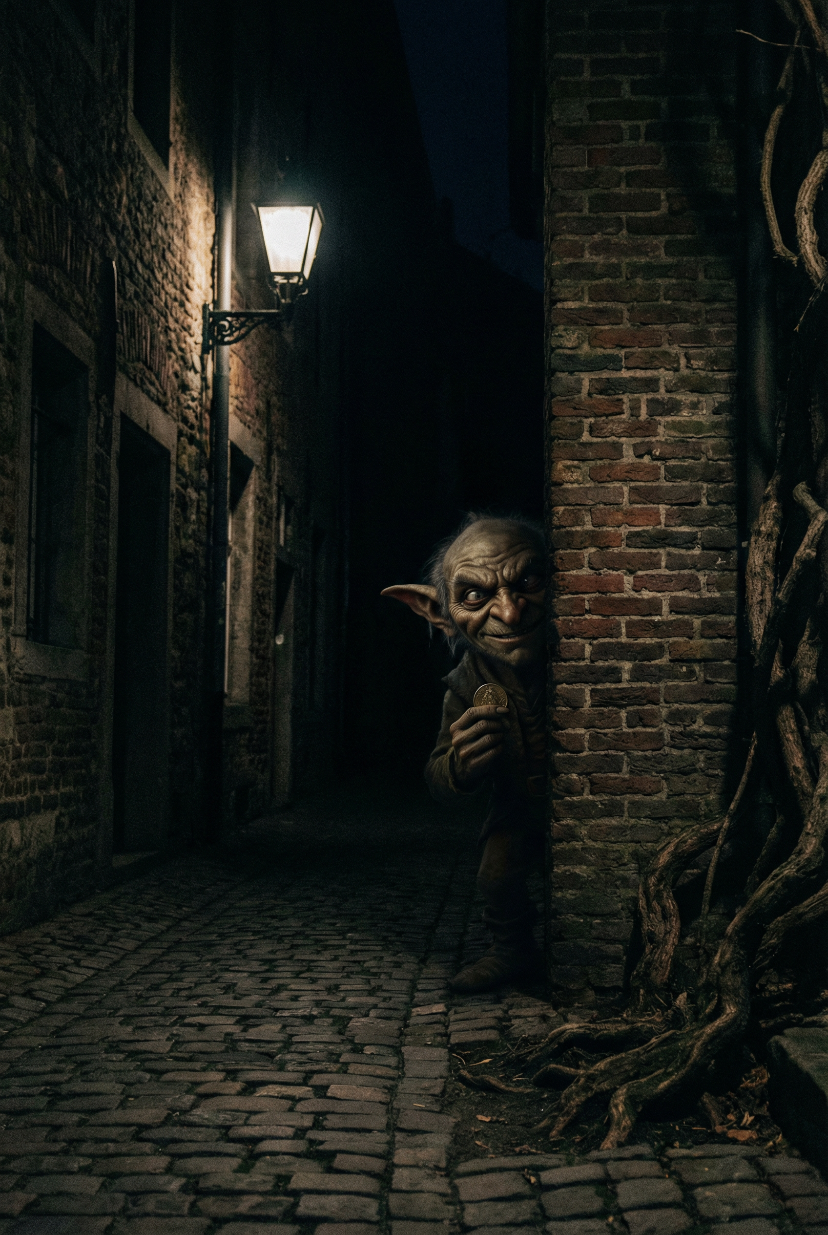 Small figure hiding in a shadow