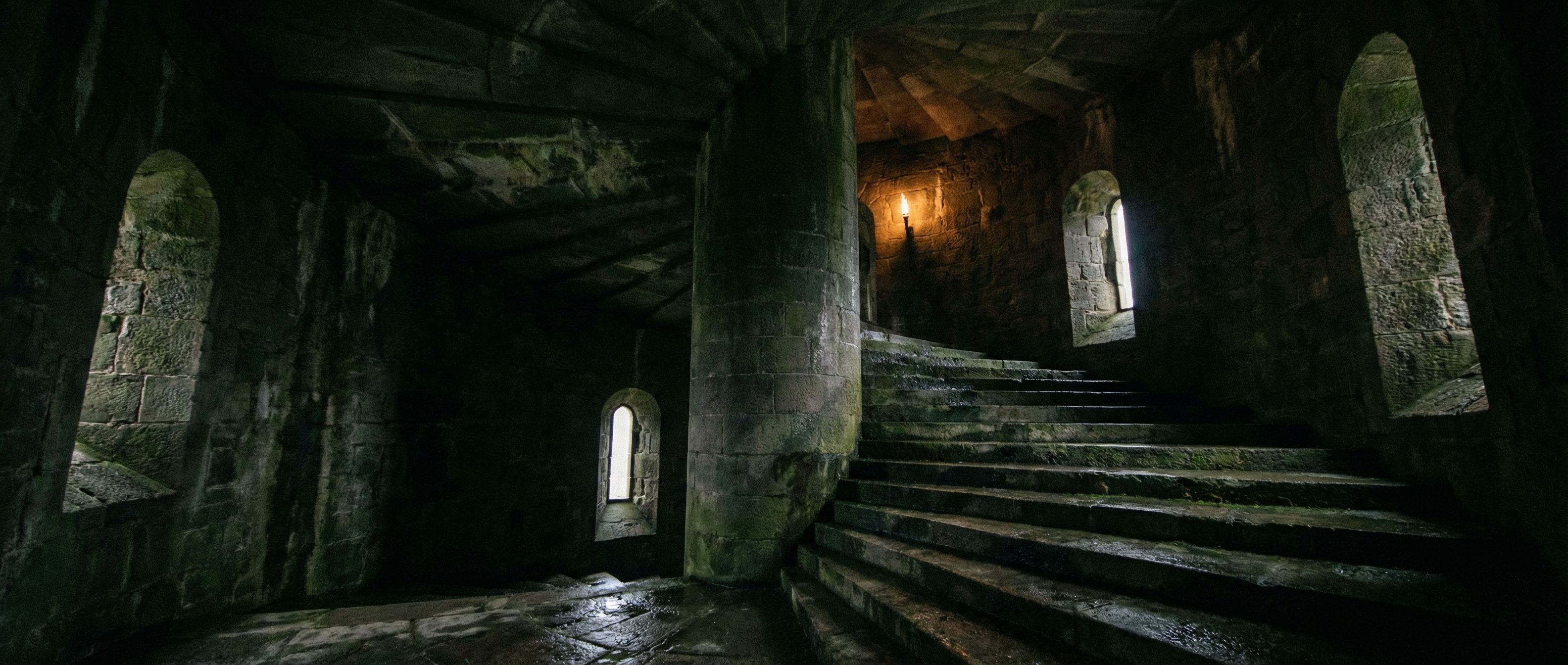 Stone stairs leading to a tower