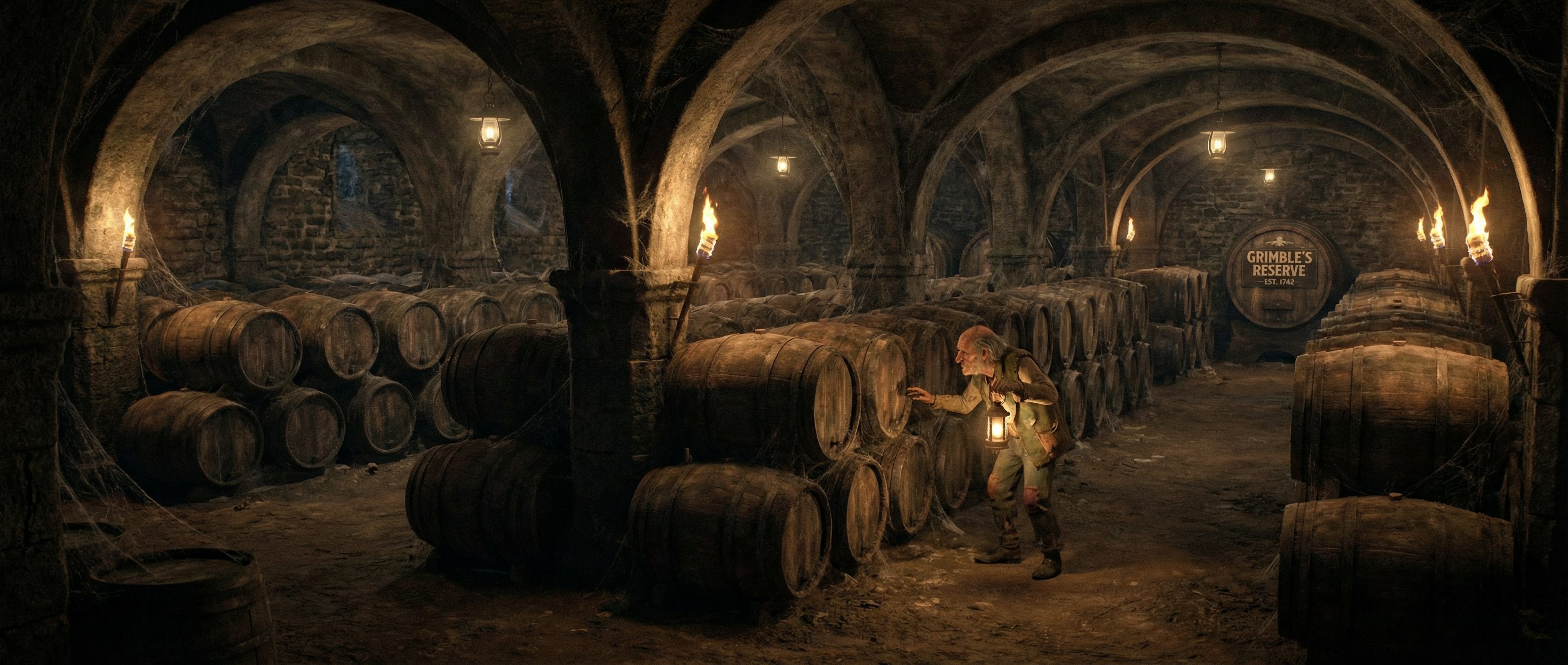 Wine cellar with barrels